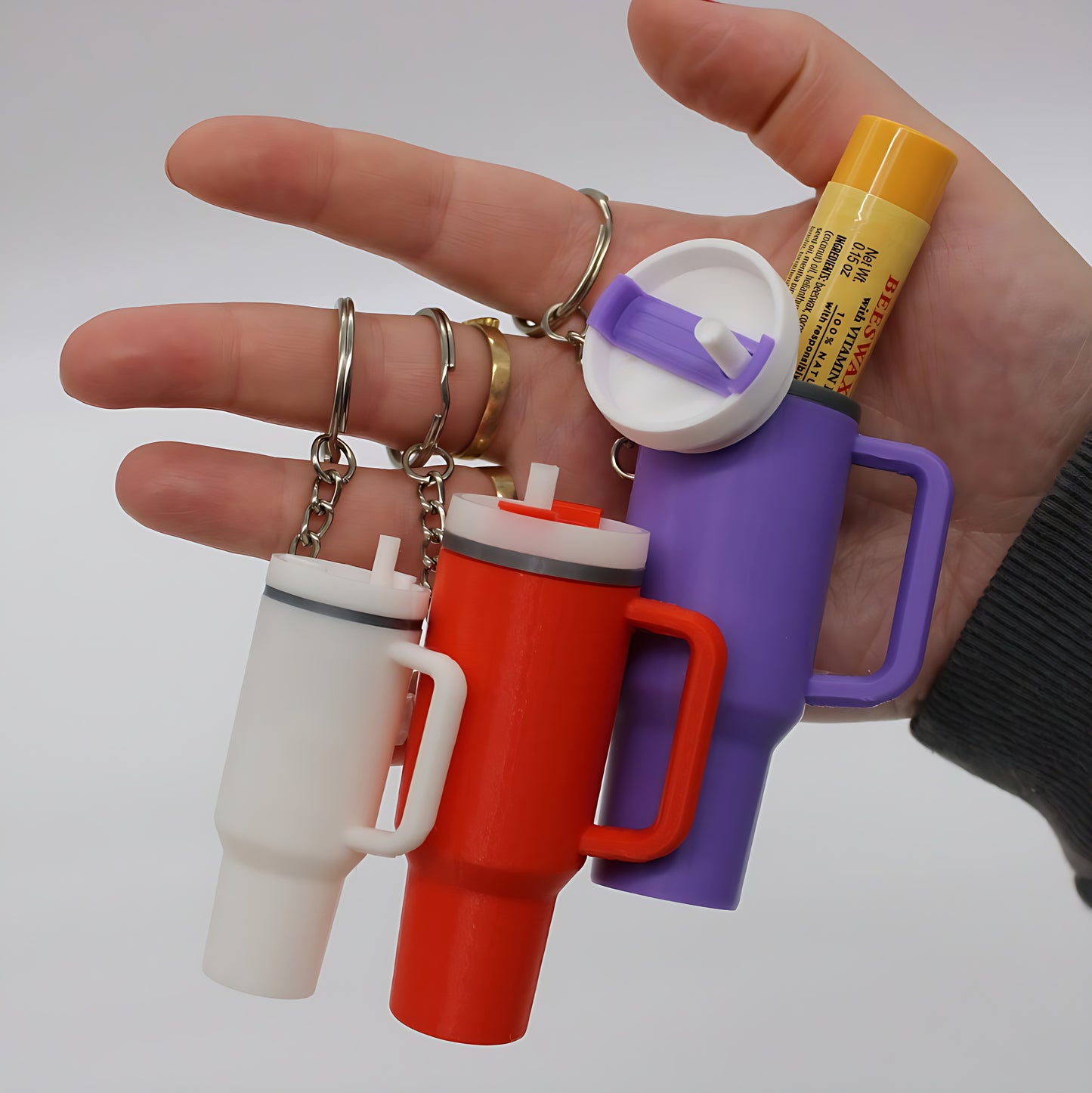 Mini Tumbler Keychain – Mini Lip Balm Storage Keyring Gift for Stanley Fans